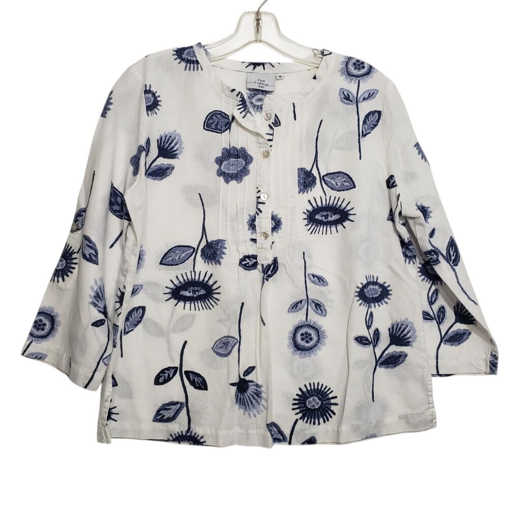 Hot Cotton Petite Women's Linen Blend 3/4 Sleeve Small Blouse